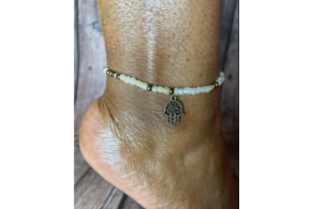 Hamsa-Cream and Bronze Bracelet/Anklet