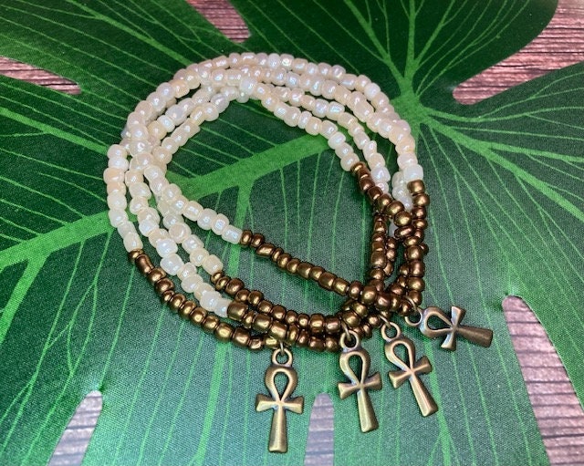 Ankh Bracelet/Anklet-Cream and Bronze