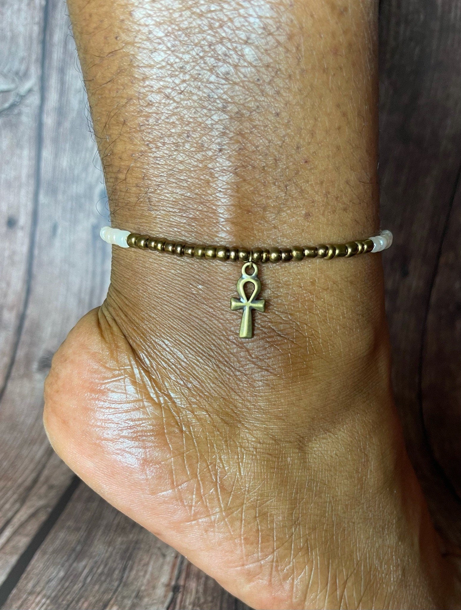 Ankh Bracelet/Anklet-Cream and Bronze