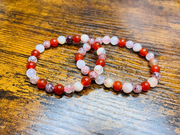 Carnelian, Flower Agate and Strawberry Quartz Energy Bracelet