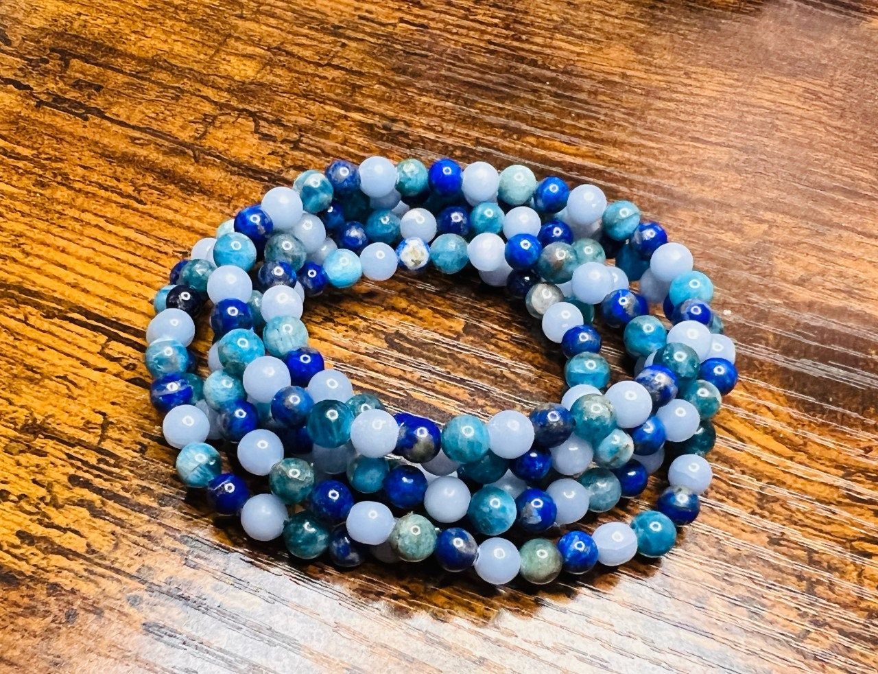 Angelite, Apatite, and Lapis Lazuli Energy Bracelet