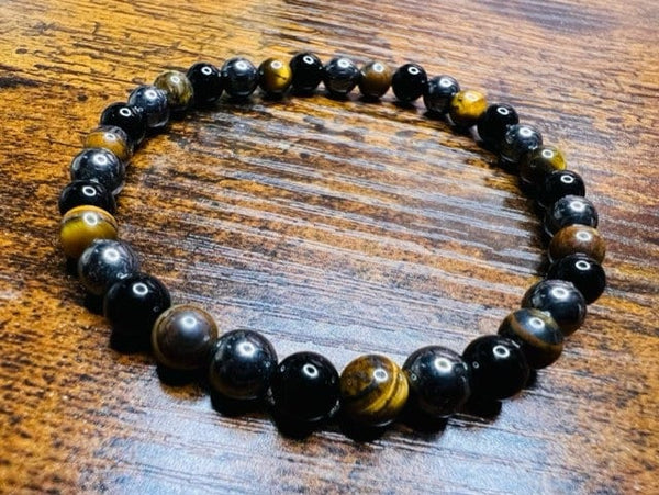 Natural Tiger Eye, Hematite, and Black Onyx Energy Bracelet