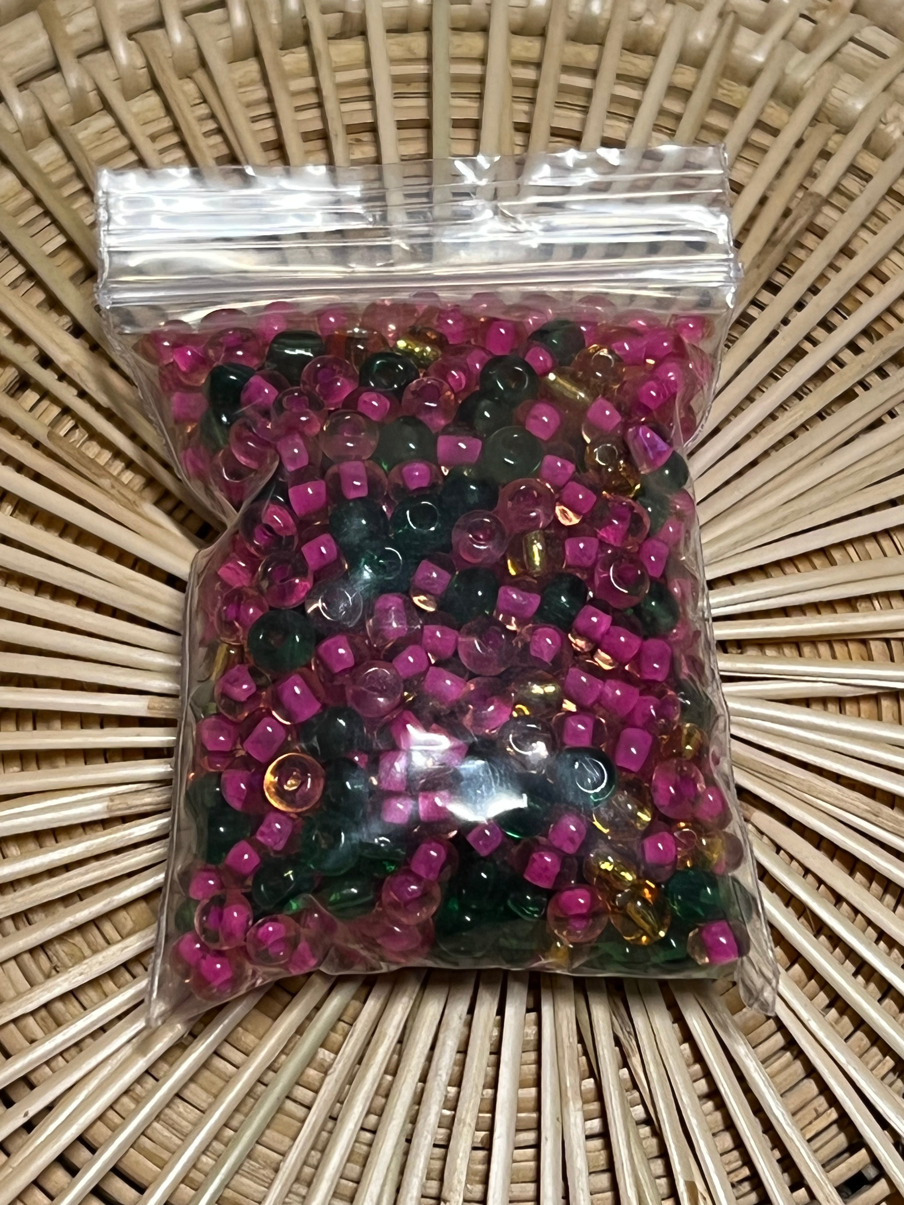 Pink and green seed beads